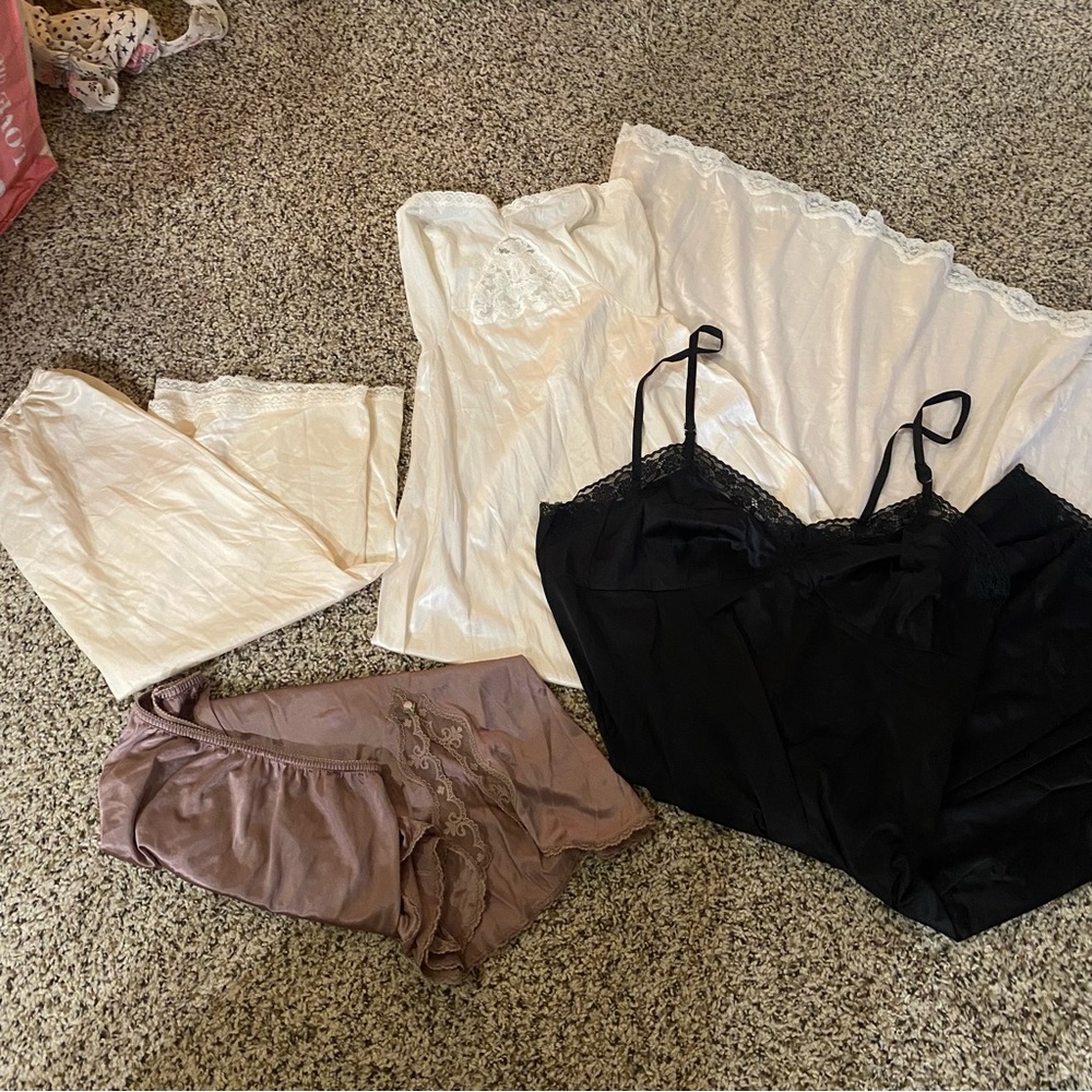 Vanity Fair Women's Intimates Set - Black, Cream, and Tan Vintage Slips bundle